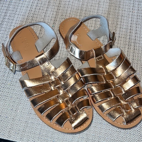 ASOS Womens Leather Huarache Sandals 8W GOLDEN Slip On Woven Shoes - Picture 1 of 5